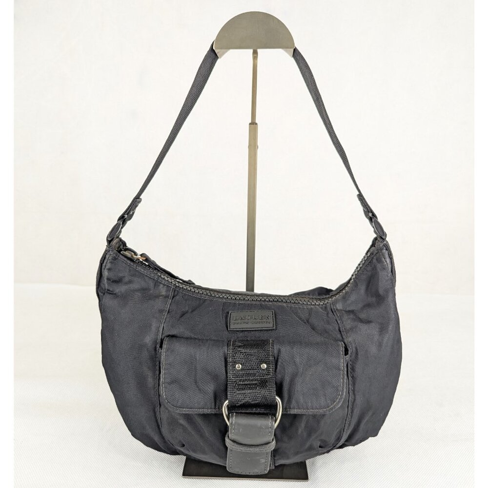 Lauren Ralph Lauren Nylon Handbag Purse Satchel Black Zippered Pockets Bag